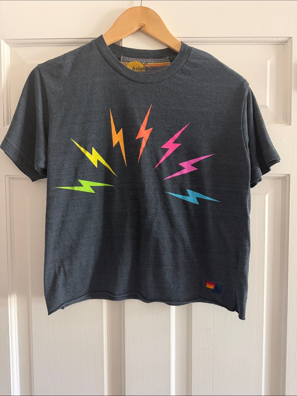 Aviator Nation Charcoal Tee with Neon Lightning Bolts